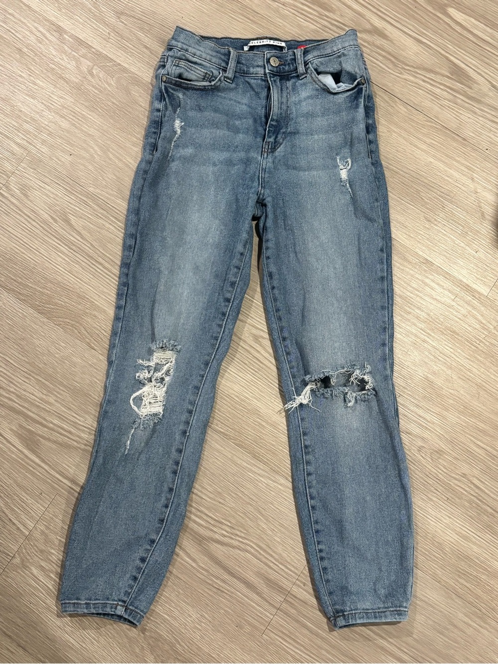 Celebrity Pink Light Blue Distressed Ankle Jeans